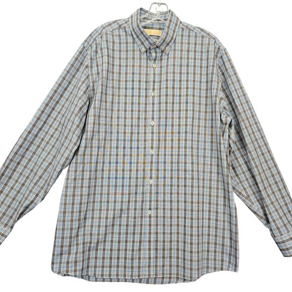 Michael Michael Kors Gray Button Down Shirt Plaid Long Sleeve Top Men Size XL 17 - Picture 1 of 10